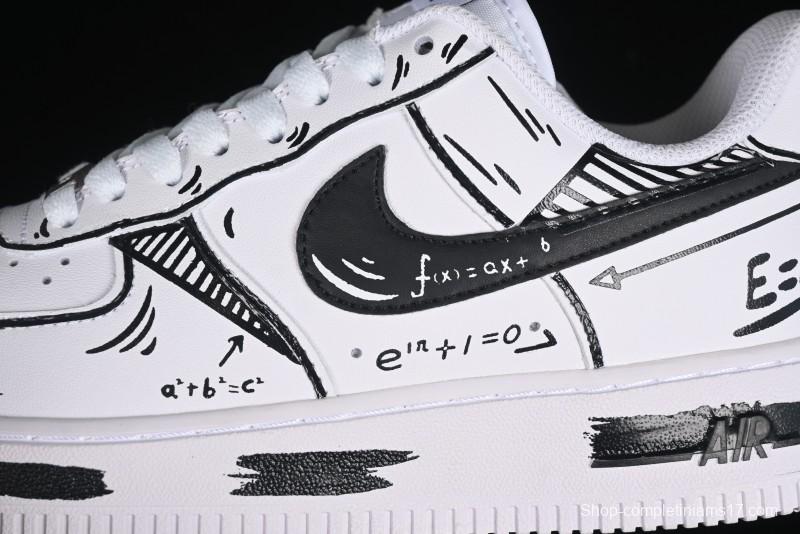 Nike Air Force 1 '07 Low Custom Casual Sneakers with Black and White Manga-Style Hand-Drawn Function Formulas - CT7724-111