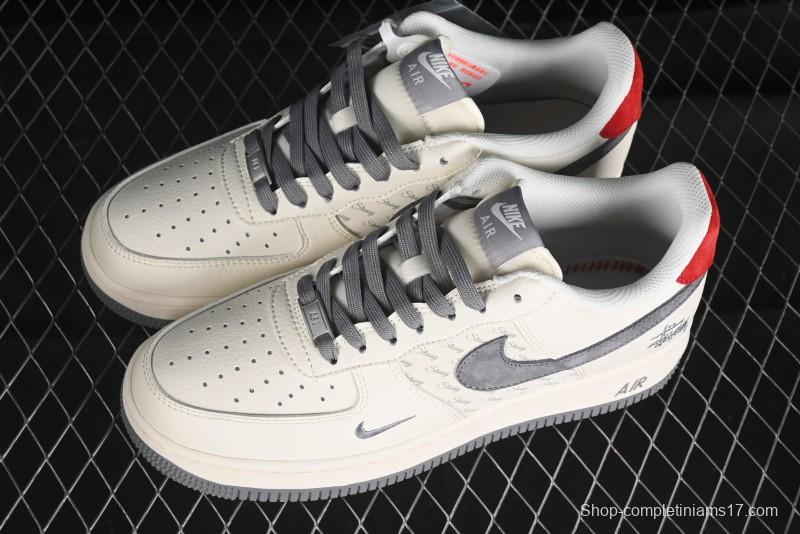 Nike Air Force 1 '07 Low Stussy Collaboration - English Beige Grey Red Low-Top Casual Sneakers - XZ3318-567