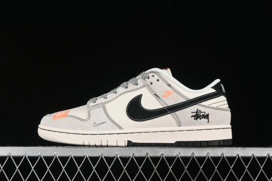 Nike SB Dunk Low Stussy Collaboration Patchwork Grey White Black Swoosh Anniversary Custom Low-Top Casual Skate Shoes - MM1089-022