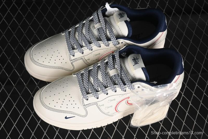 Nike SB Dunk Low Stussy Collaboration - Black Red Bunny Anniversary Custom Low-Top Casual Sneakers - XY1688-012