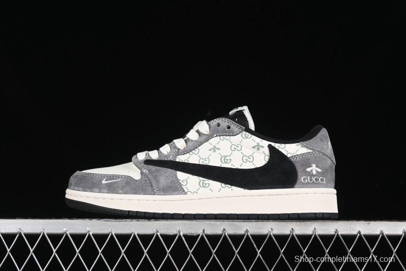 Nike Travis Scott x Fragment Design x Air Jordan 1 Low OG SP AJ1 Gucci Collaboration - Black Hook Dragonfly Low-top Casual Sneakers - SJ2068-137