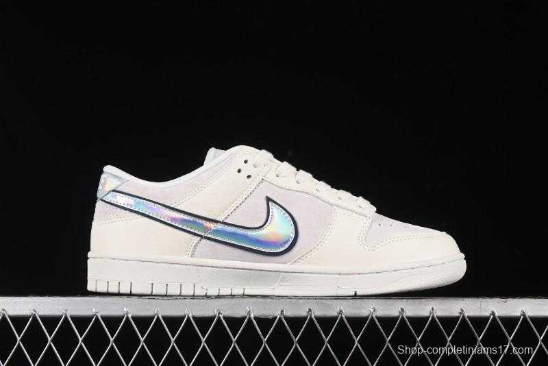 Nike SB Dunk Low Supreme x Stussy Triple Collaboration - Beige Silver Swoosh Anniversary Custom Low-Top Casual Skate Shoes - KK1333-005