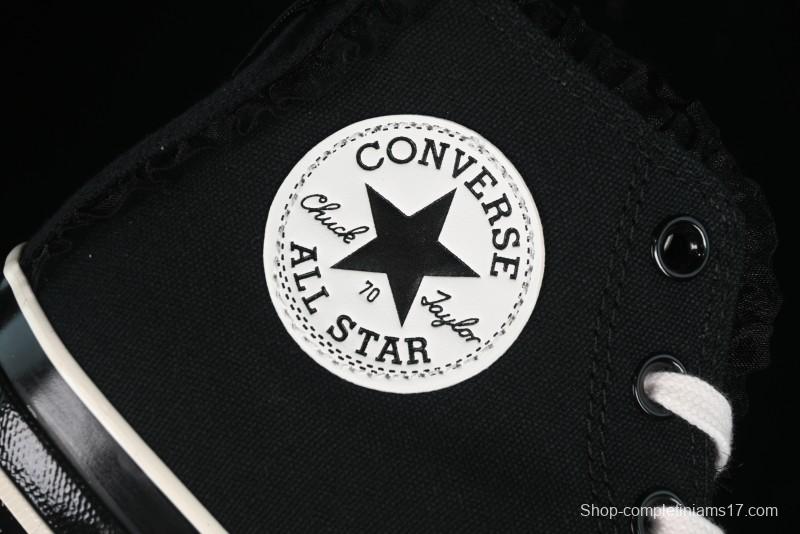 Converse Chuck 1970s High Top Canvas Shoes in Black Lace Punk Style - A10026C
