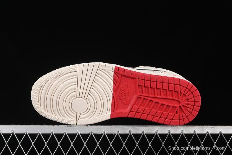 Nike Air Jordan 1 Low AJ1 Supreme Collaboration - Red Rabbit Retro Basketball Shoes - SJ9950-025