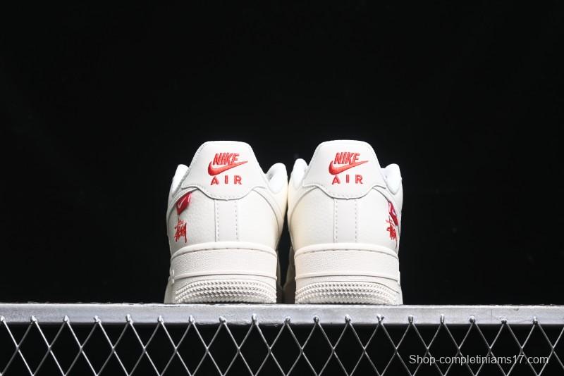 Nike Air Force 1 '07 Low Stussy Collaboration - AF1 White Red Label Low-Top Casual Sneakers - SJ6698-016