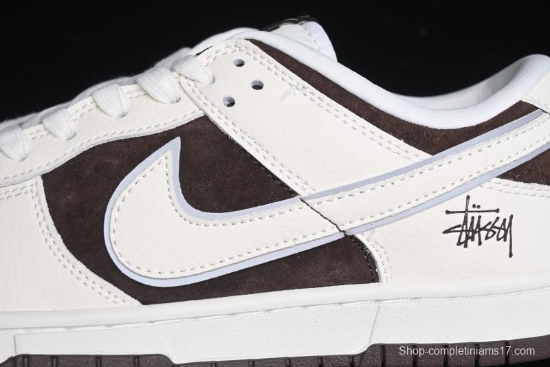 Nike SB Dunk Low Stussy Collaboration - Dark Brown White Swoosh Anniversary Custom Low-Top Casual Sneakers - KK1333-012