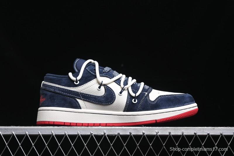 Nike Air Jordan 1 Low Stussy Collaboration - Blue Red Custom High-End Retro Basketball Shoes - SJ9950-049