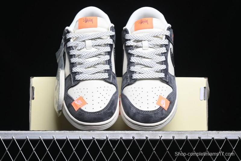 Nike SB Dunk Low Stussy Collaboration Patch Grey Black Black Swoosh Anniversary Custom Low-Top Casual Skate Shoes - MM1089-026