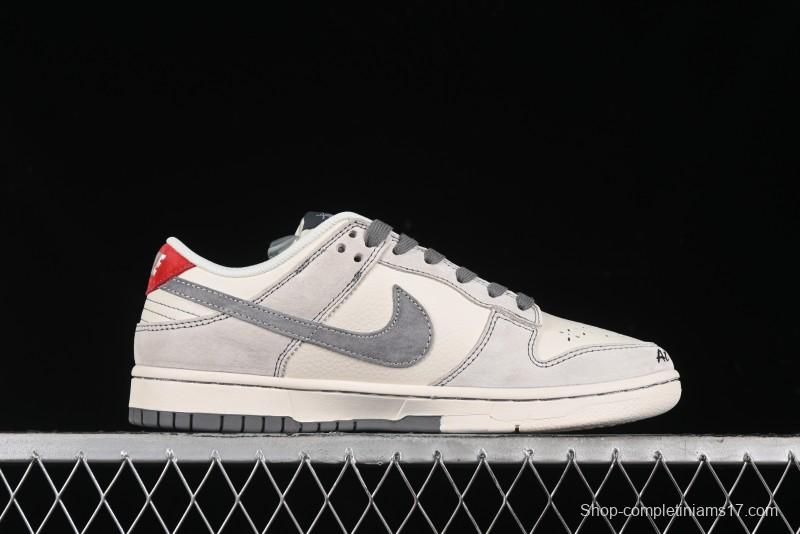 Nike SB Dunk Low Stussy Collaboration - Embroidered Grey Swoosh Anniversary Custom Low-Top Casual Sneakers - MM1089-033