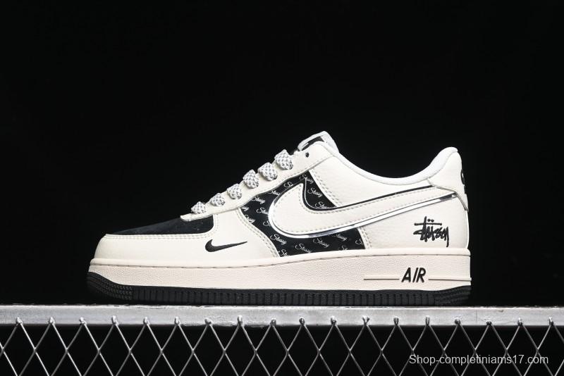 Nike Air Force 1 '07 Low Stussy Collaboration - Black Sail Silver Swoosh Casual Sneakers - XZ6188-729