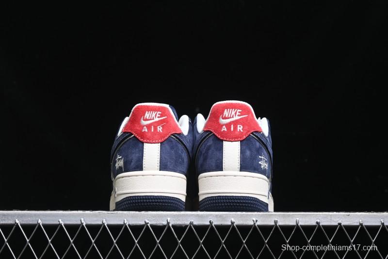 Nike Air Force 1 '07 Low Stussy Collaboration - Navy Red Print Casual Sneakers - XZ6188-350