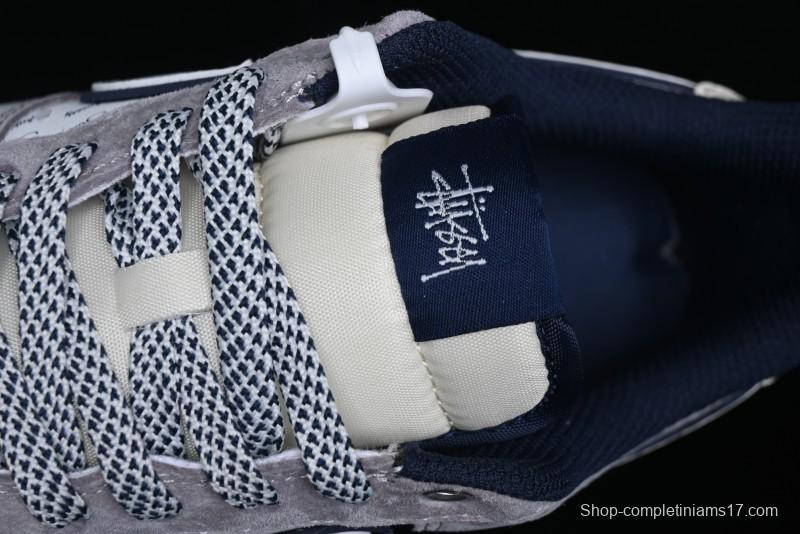 Nike Air Force 1 '07 Low Stussy Collaboration - Grey White with Blue Outsole Low-Top Casual Sneakers - SJ6698-006