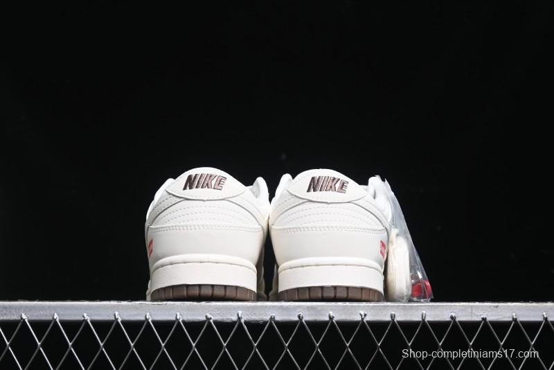 Nike SB Dunk Low Supreme Collaboration - White Brown Split Swoosh Anniversary High-End Custom Low-Top Casual Skate Shoes - BB8675-113