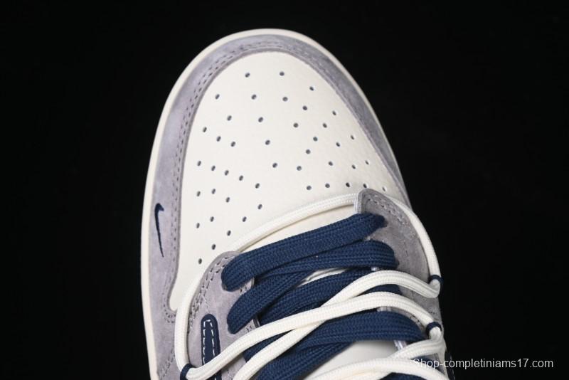 Nike Travis Scott x Fragment Design x Air Jordan 1 Low OG SP AJ1 Stussy Collaboration - Grey Blue Hook Lace Low Top Casual Sneakers - SJ0086-140