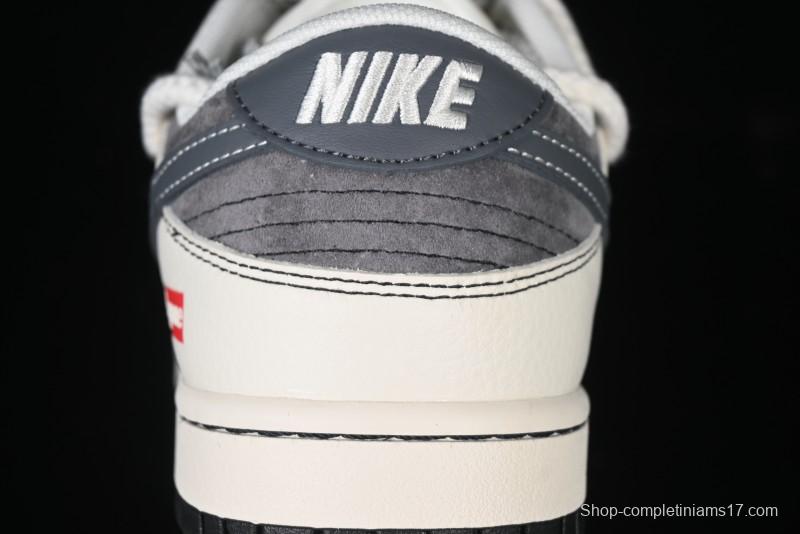 Nike SB Dunk Low Supreme Collaboration - Strap Light Gray Hook Anniversary High-End Custom Low-Top Casual Skate Shoes - YX5066-210