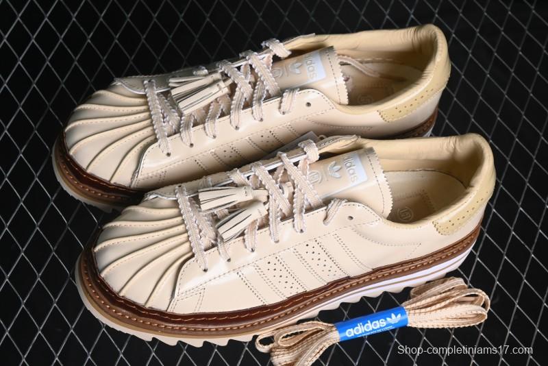 Adidas Superstar Clot Collaboration JQ6117 Preppy Style Shell Toe Casual Sneakers with Perforated Leather Upper - JQ6117