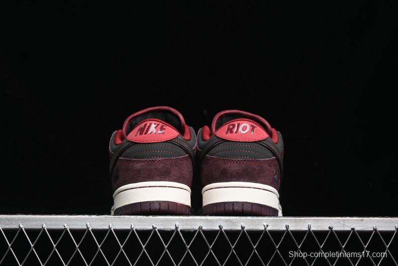 Nike SB Dunk Low Bordeaux Red Skate Shoes Collaboration with Riot Skateshop - FZ1289-200