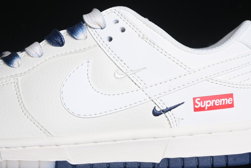 Nike SB Dunk Low Supreme Collaboration - White Blue Color Blocking with Mini Swoosh Anniversary Custom Edition Low-Top Casual Skate Shoes - BB8675-110