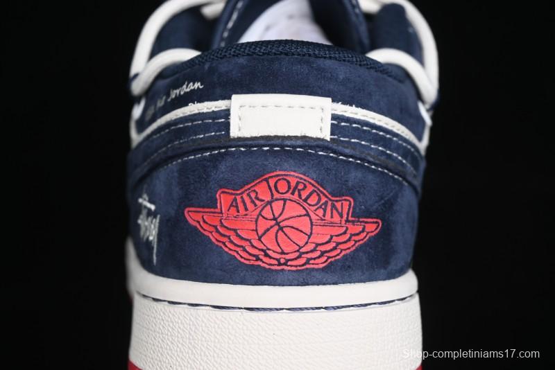 Nike Air Jordan 1 Low Stussy Collaboration - Blue Red Custom High-End Retro Basketball Shoes - SJ9950-049