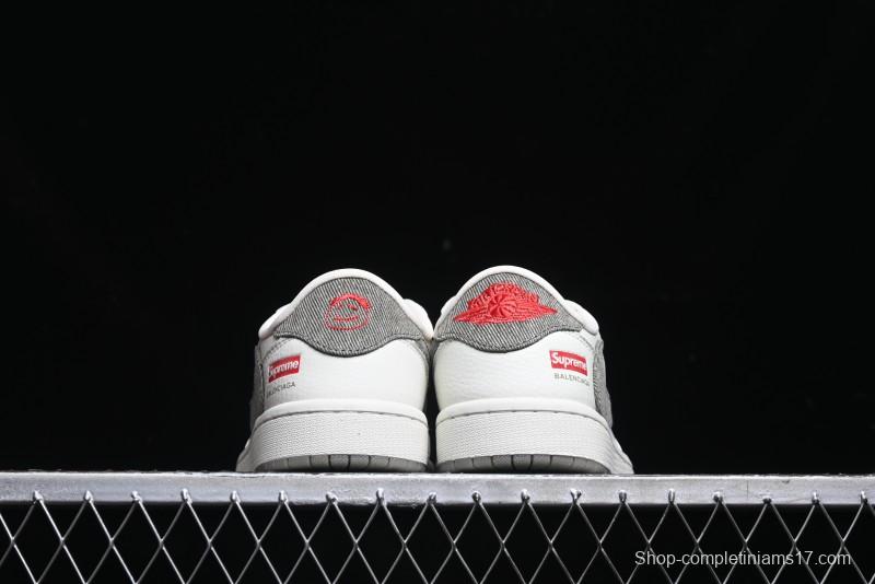 Nike Travis Scott x Fragment Design x Air Jordan 1 Low OG SP AJ1 Supreme Collaboration - Light Beige White Low Top Casual Sneakers - JH6088-609