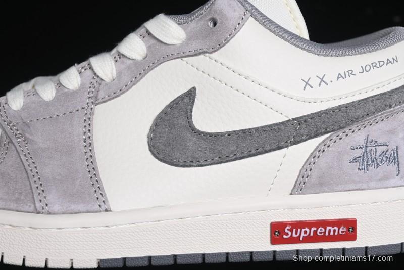 Nike Air Jordan 1 Low Stussy Collaboration - Grey White Dual-Tone Red Tag Retro Basketball Shoes - SJ9950-031