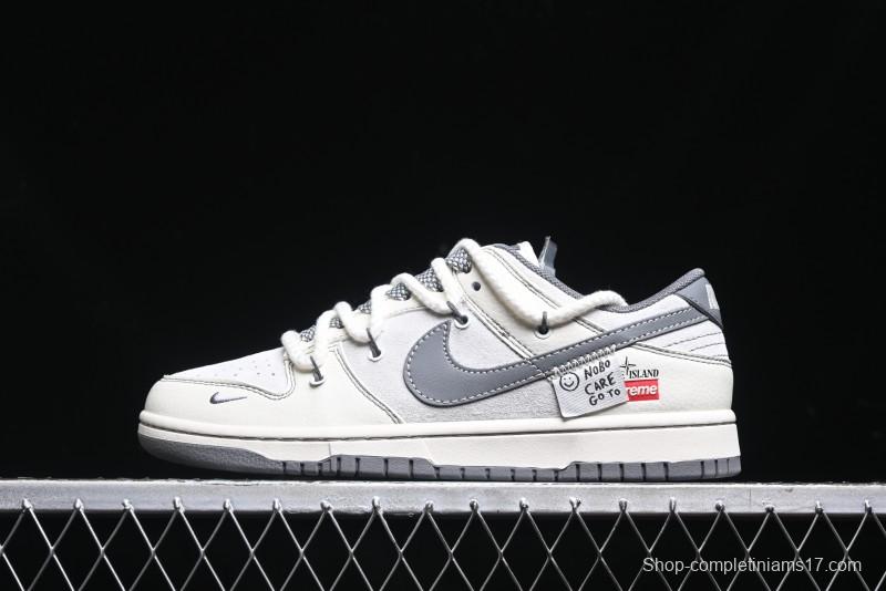 Nike SB Dunk Low Supreme x Stone Island Triple Collaboration - Strap Patch Gray Hook Anniversary High-End Custom Low-Top Casual Skate Shoes - YX5066-203