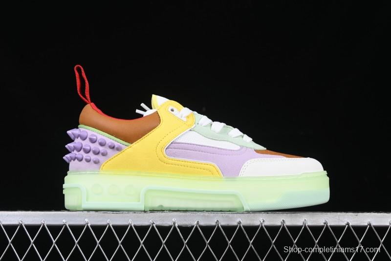 Christian Louboutin Funnyto Flat French Luxury Brand Green Color Block Low Top Sneakers - X.D4