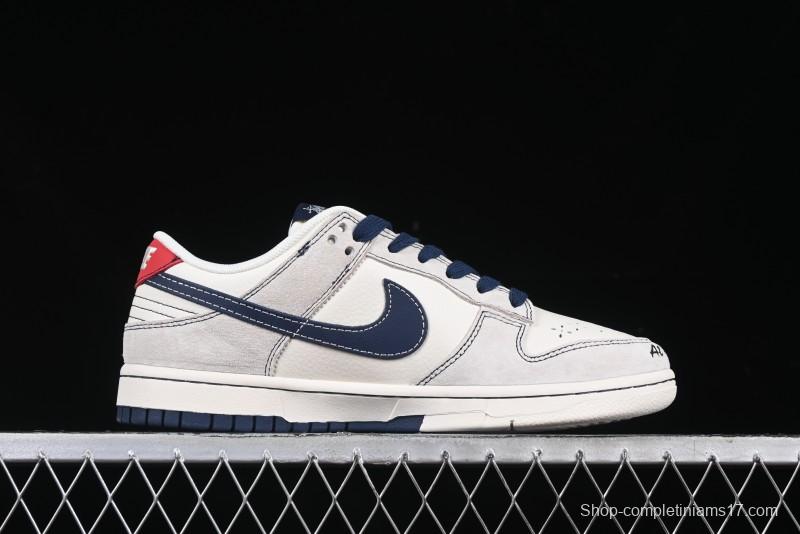 Nike SB Dunk Low Stussy Collaboration Embroidered Navy Swoosh Anniversary Custom Low-Top Casual Sneakers - MM1089-032