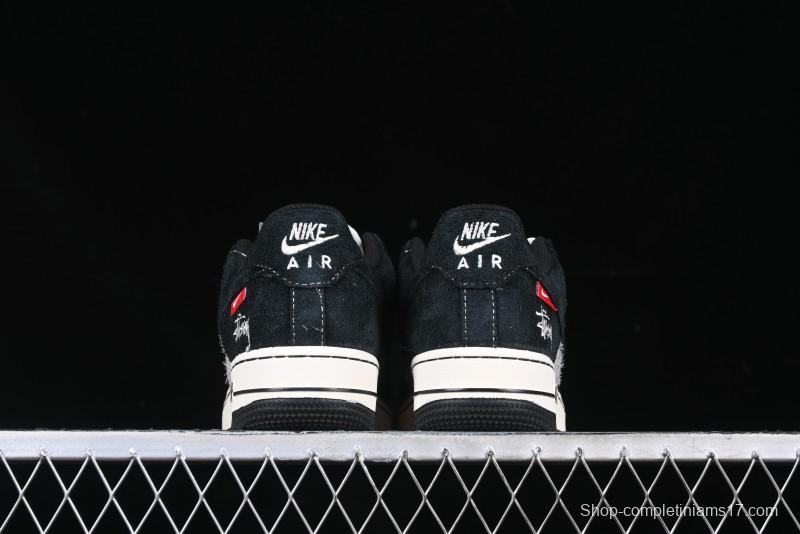 Nike Air Force 1 '07 Low Stussy Collaboration Black Grey Outsole Low-Top Casual Sneakers - SJ6698-017