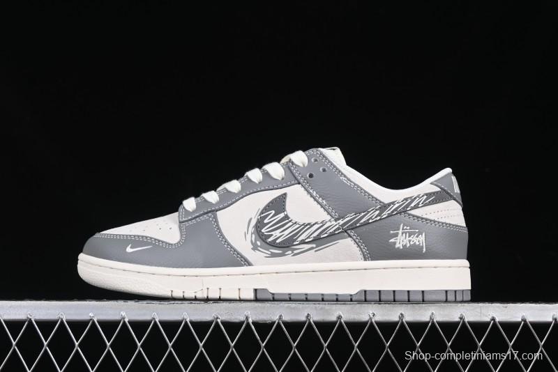Nike SB Dunk Low Stussy Collaboration Graffiti Grey Check Anniversary Custom Low-Top Casual Skate Shoes - DM6868-024
