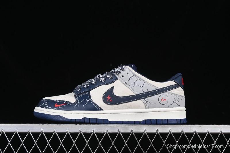 Nike SB Dunk Low Lightning Collaboration Sketch Navy Swoosh Anniversary High-End Custom Low-Top Casual Sneakers - DJ2024-107