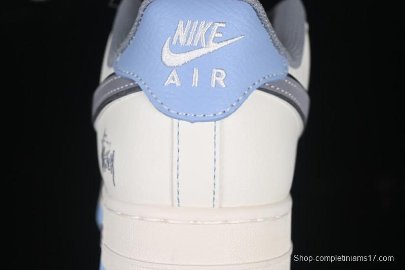 Nike Air Force 1 '07 Low Stussy Collaboration Light Grey Blue Sole Low-Top Casual Sneakers - XS1958-517
