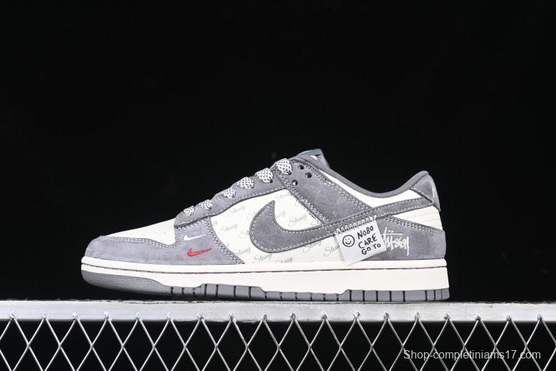 Nike SB Dunk Low Stussy Anniversary Edition Patchwork Grey Swoosh Customized Casual Skate Shoes - YX5066-221