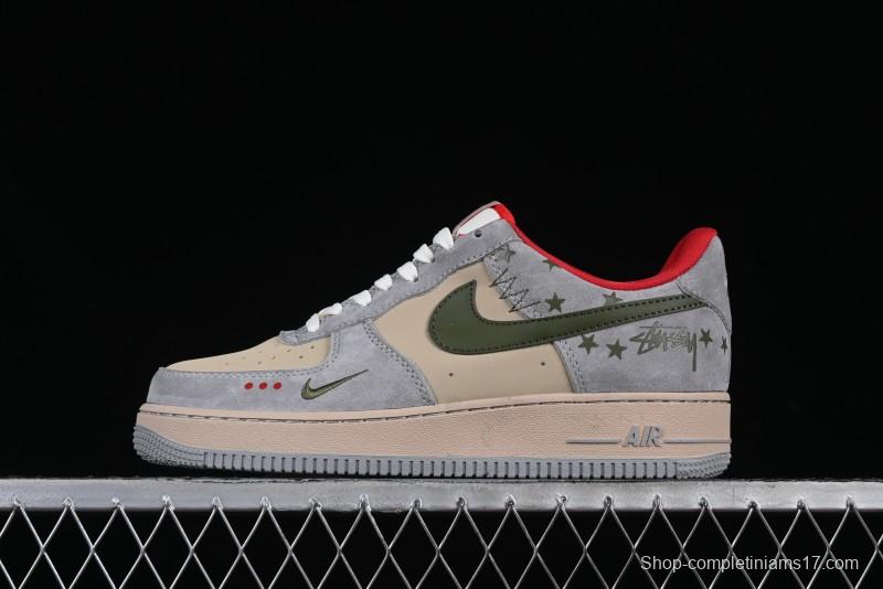Nike Air Force 1 '07 Low Stussy Collaboration Olive Green Star Low-Top Casual Sneakers - KK1988-034
