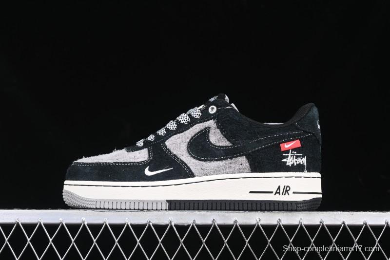 Nike Air Force 1 '07 Low Stussy Collaboration Black Grey Outsole Low-Top Casual Sneakers - SJ6698-017