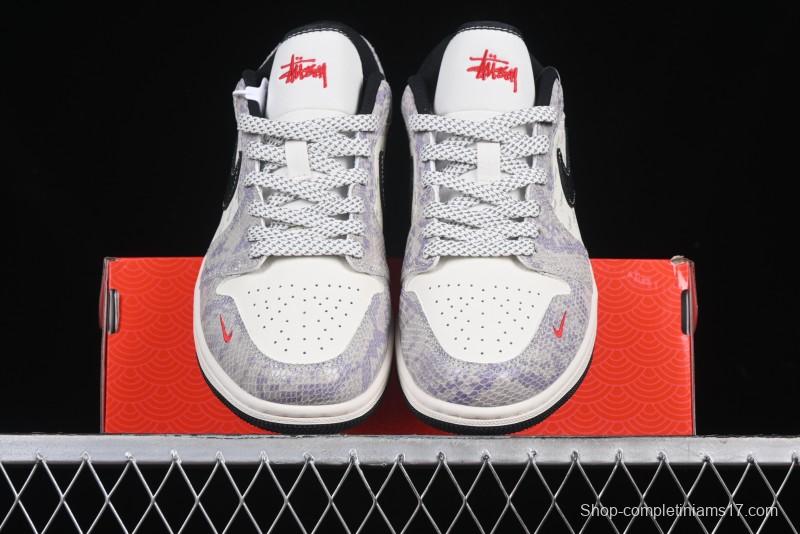 Nike Air Jordan 1 Low AJ1 Stussy Snake Year Limited Edition Purple Snake Grain High-End Custom Retro Basketball Shoes - FC1688-201