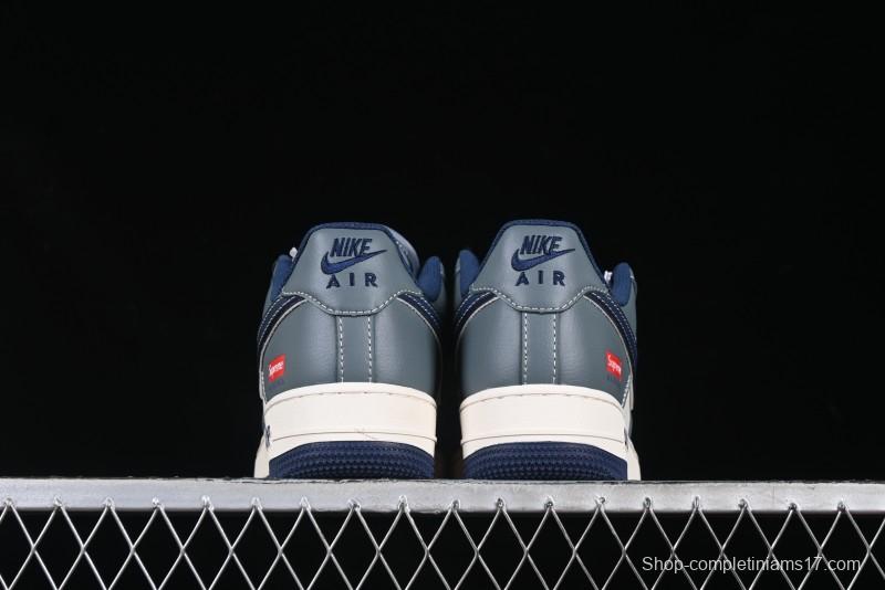 Nike Air Force 1 '07 Low Supreme Casual Sneakers in Grey Blue with Red Swoosh - XZ6188-382