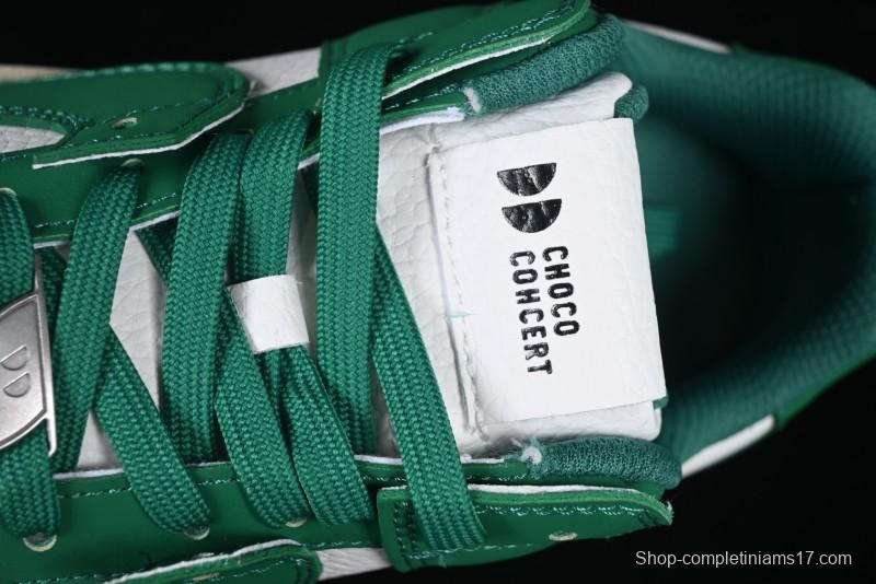 Choco Concert Leather Round Square Asymmetric Fashion Sneakers White Green - AJE5