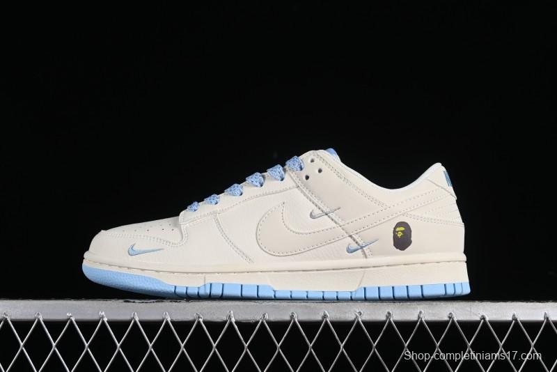 Nike SB Dunk Low BAPE Collaboration - Off-White Mini Blue Swoosh Anniversary High-End Custom Low-Top Casual Sneakers - XD6188-027
