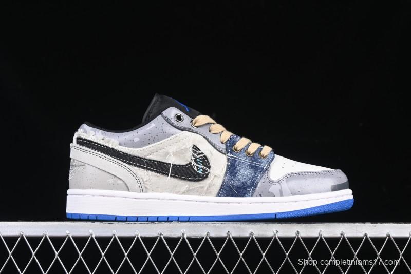 Nike Air Jordan 1 Low Retro Basketball Shoes Panda Prank Surf Fishing Overfishing Blue Brown Gray - 553558-140