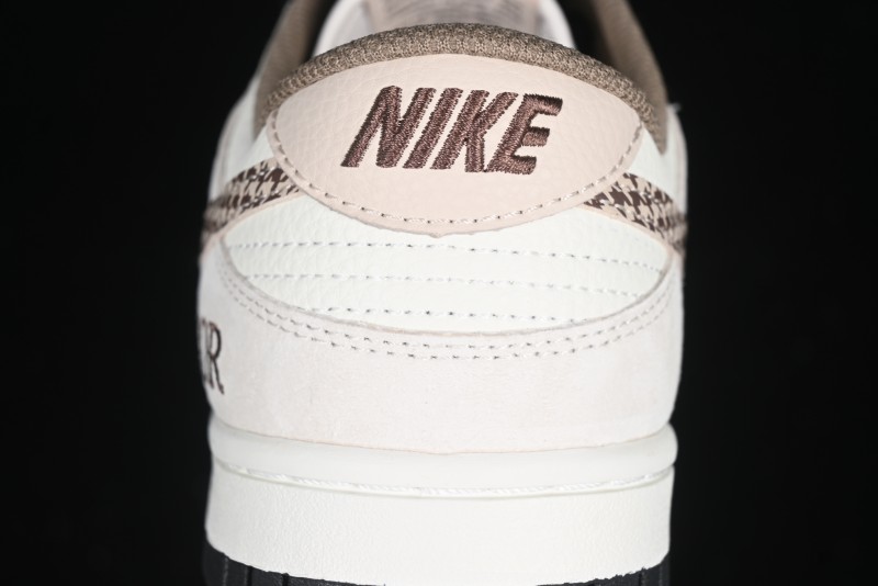 Nike SB Dunk Low Dior Collaboration Cream Coffee Floral Swoosh Anniversary Custom Low-Top Casual Sneakers - DJ2024-097