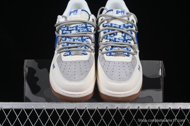 Nike Air Force 1 '07 Low Bape Collaboration Beige Blue Gum Pull Tab Casual Sneakers - SJ1198-112