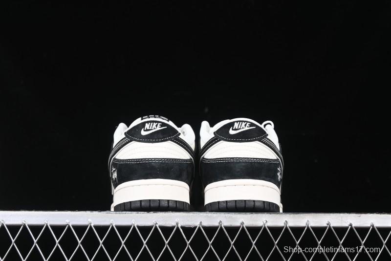 Nike SB Dunk Low Stussy x Gucci Triple Collaboration - Irregular Black Swoosh Anniversary Custom Low-Top Casual Sneakers - FC1688-196