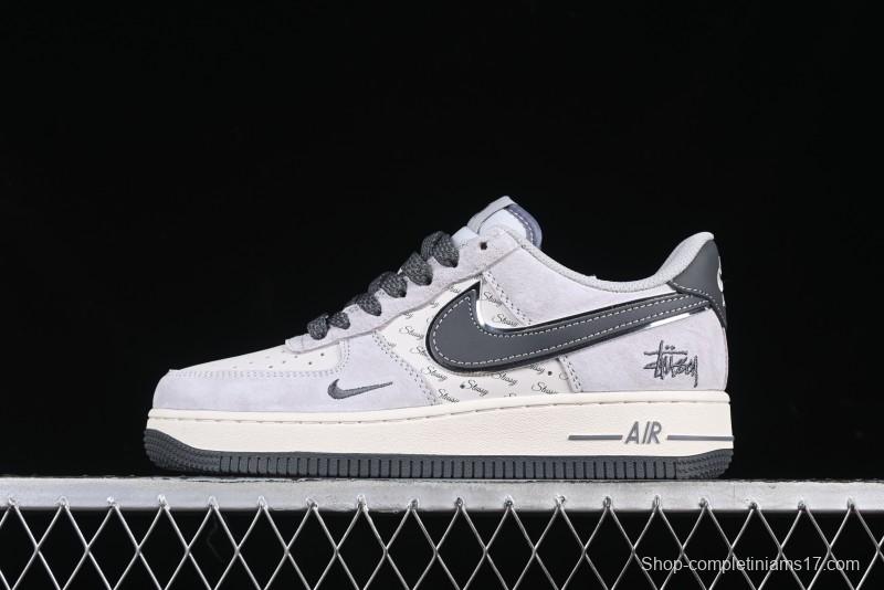 Nike Air Force 1 '07 Low Stussy Collaboration Grey Swoosh Casual Sneakers - XZ6188-911