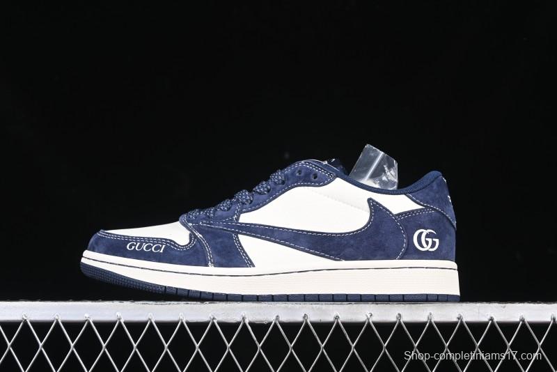 Nike Travis Scott x Fragment Design x Air Jordan 1 Low OG SP AJ1 Collaboration Sneakers - Prussian Blue - XS3086-006