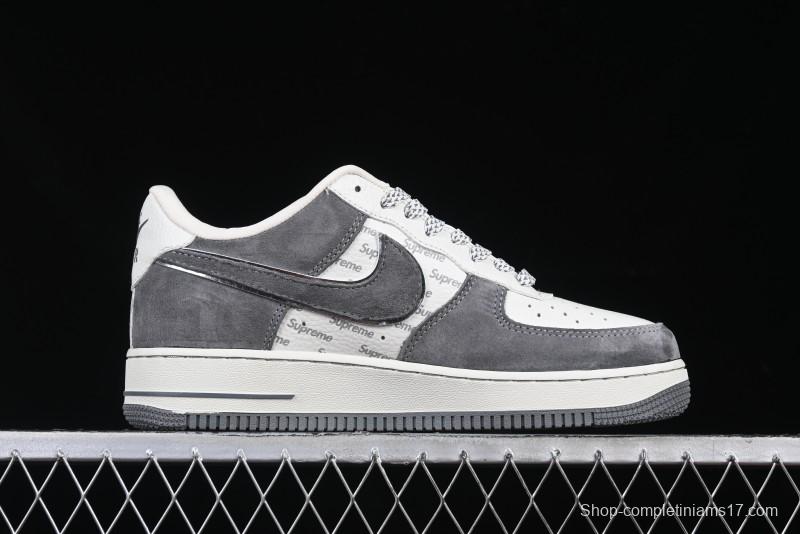 Nike Air Force 1 '07 Low Supreme Collaboration Grey Swoosh Red Tab Low-Top Casual Sneakers - CH6336-510