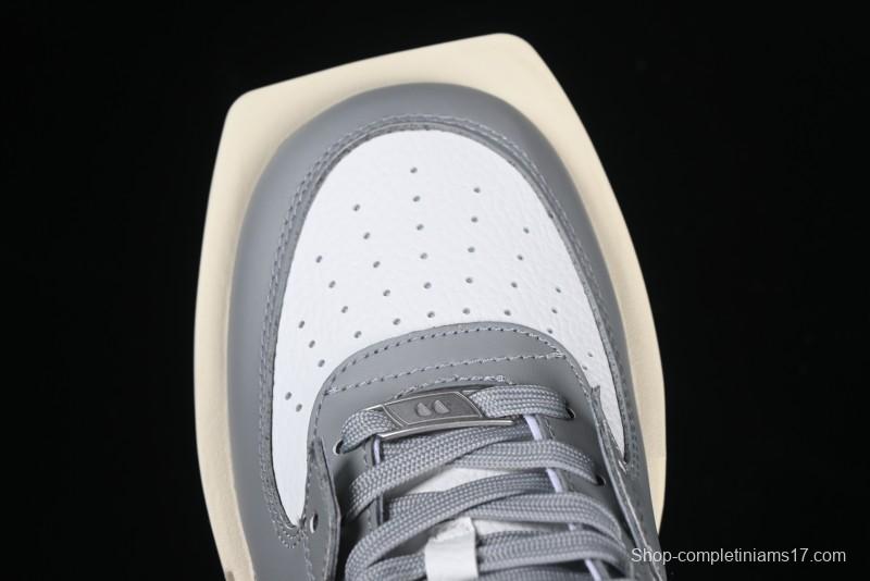 Choco Concert Leather Round Square Asymmetric Fashion Sneakers White Gray - AJE5