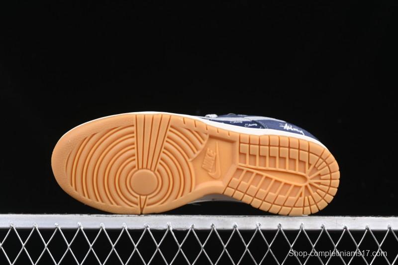 Nike SB Dunk Low Stussy Collaboration Suede Blue Anniversary Custom Low-Top Casual Sneakers - XS1086-009