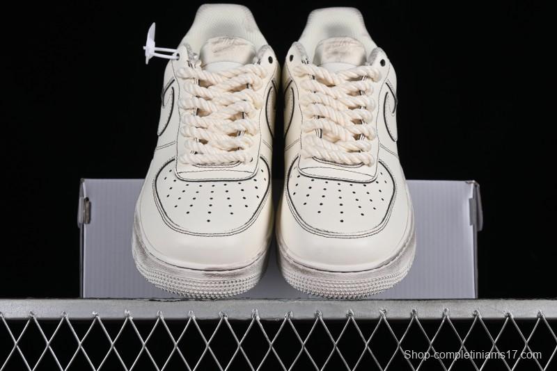 Nike Air Force 1 '07 Low Casual Sneakers with Hemp Rope Laces and Distressed Design - 315122-333