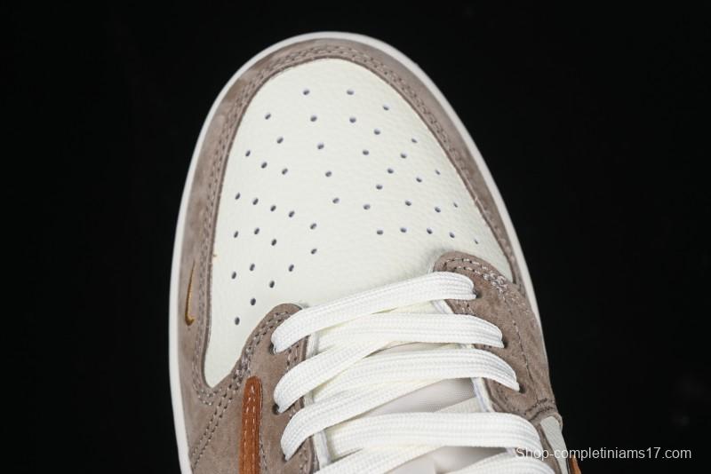 Nike Travis Scott x Fragment Design x Air Jordan 1 Low OG SP AJ1 Mocha Gold Low-top Casual Sneakers - DM7866-040